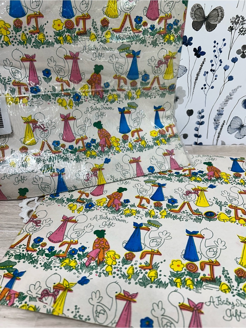 Vintage Baby Shower Stork Wrapping Paper Lot